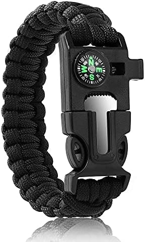 Bracelets,Survival Bracelets for Men Paracord Tactical 5-in-1 Camping Gear Kits,with 12-ft Detachable Parachute Rope,Fire Starter,Embedded Compass,Whistle&Emergency Multitools