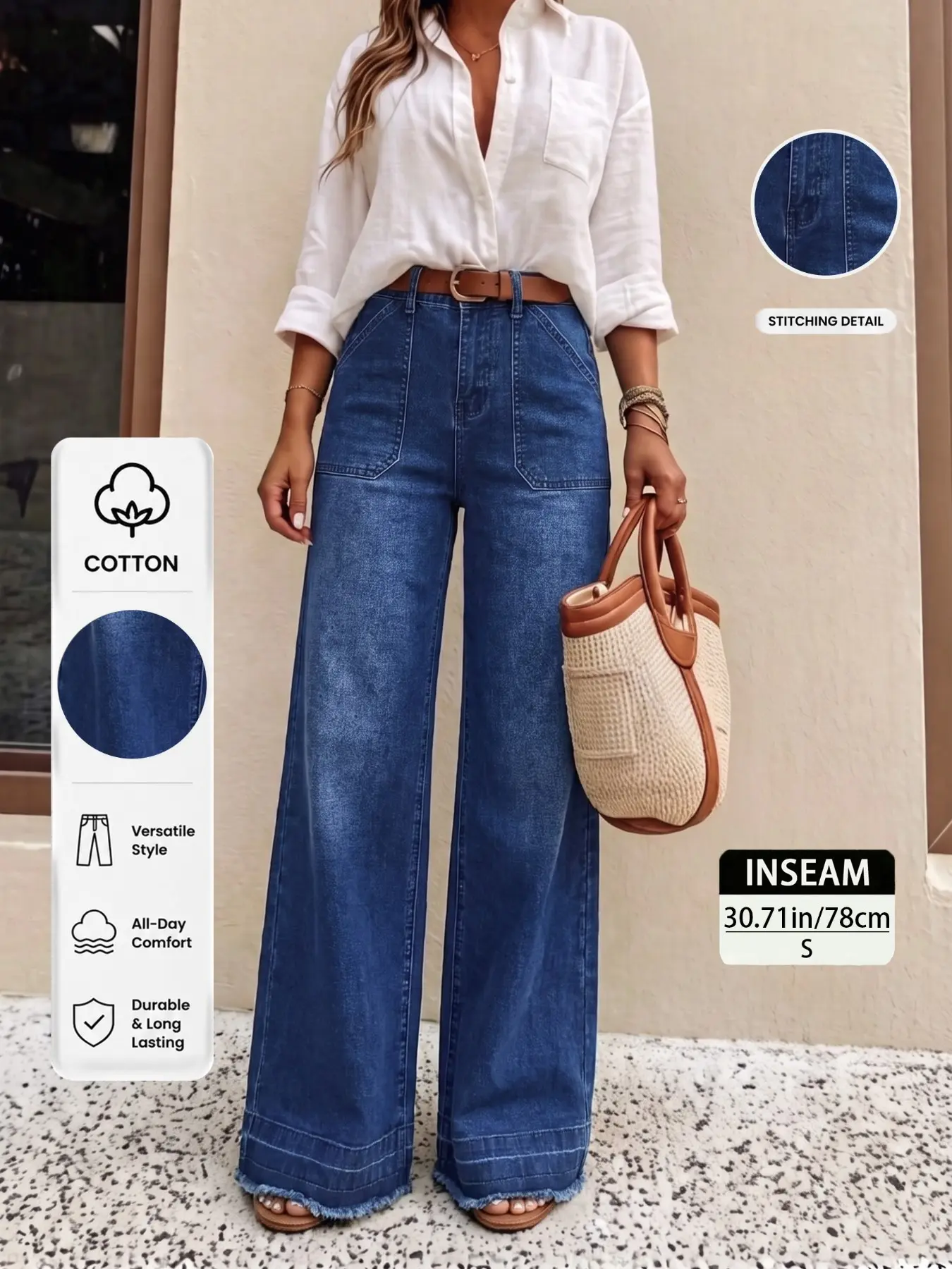 Women's High Waisted Wide Leg Jeans, Stretchy Denim Trousers, Stone Wash, Loose Fit, Casual Pants, All Seasons, Elegant Chic Style