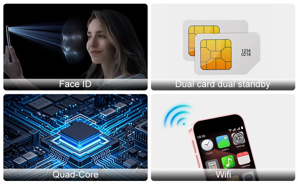 Mini phone Unlocked Mini Smartphone for kids 3.0" HD Touch Screen  Smallest Cell Phone Quad Core Dual Sim Card Face ID Android Compact Small Mobile Phones for Student Pocket 2GB+16GB  Blue