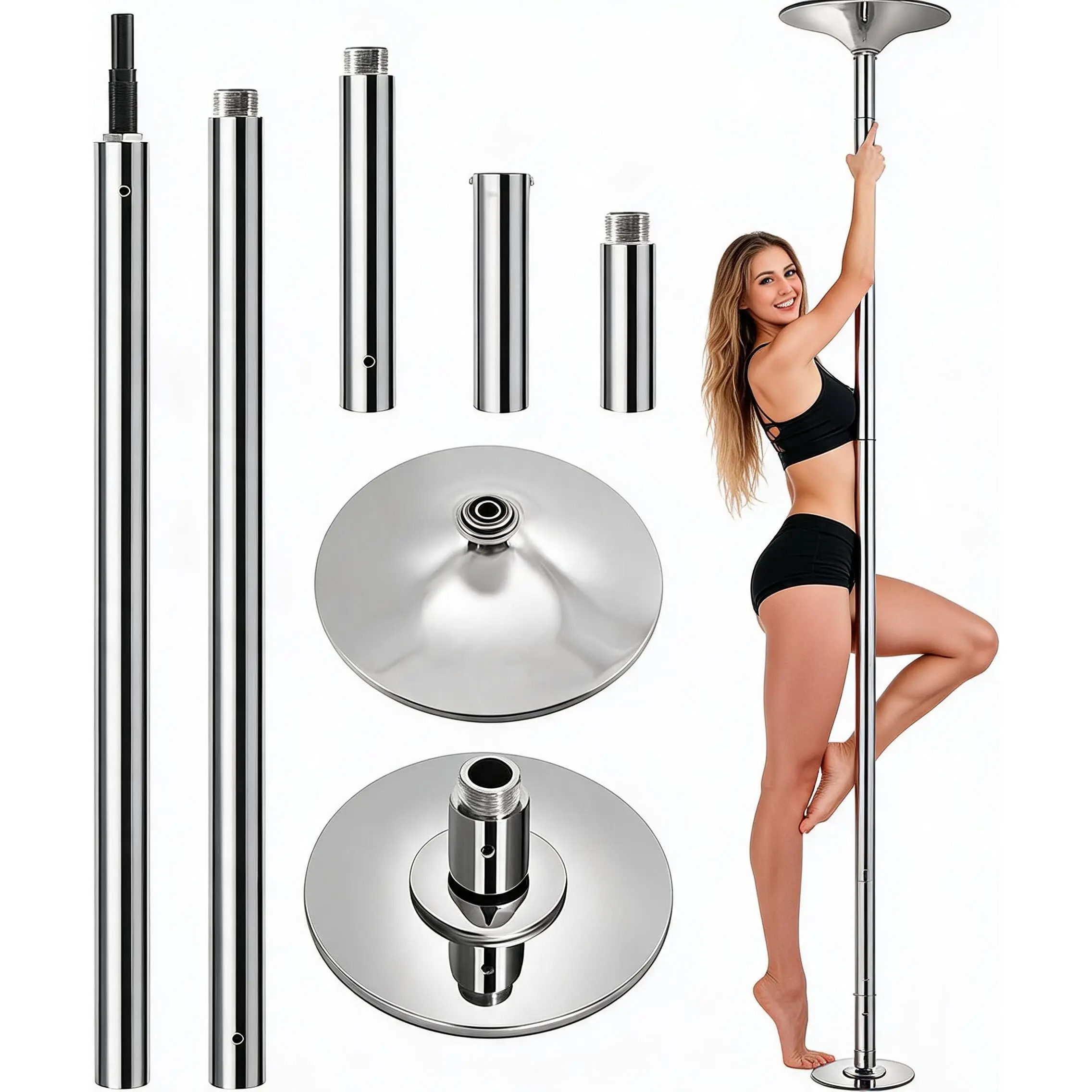Professional Spinning Dance Pole for Home, Spin & Static 2-in-1 Dancing Pole, Adjustable Height 88-108" Fitness Exercise Pole, Non-Slip Base Studio Workout Equipment
