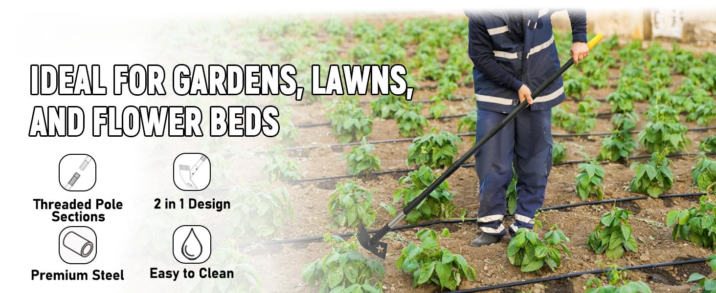 2-in-1 Manual Weeds Remover,Weed Puller Tool with Long Handle 68", Heavy Duty Weed Rake and Garden Hoe Combo, Stand Up Weeder Uprooting Weeding Pull Tool for Garden Yard Lawn Patio