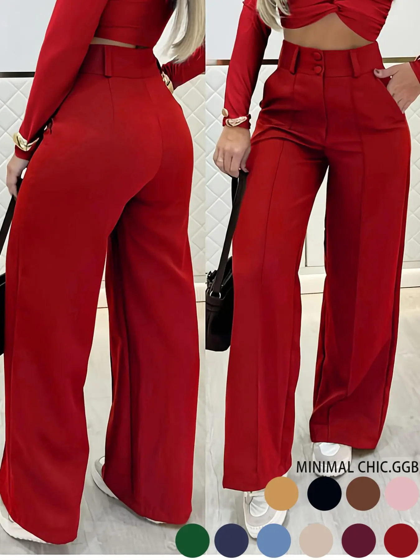 Simple Two-Buckle Wide-Leg Pants, Casual Chic Trousers, Versatile Commuter Essential for Women, Casual Slim-Fitting Long Pants for All Seasons