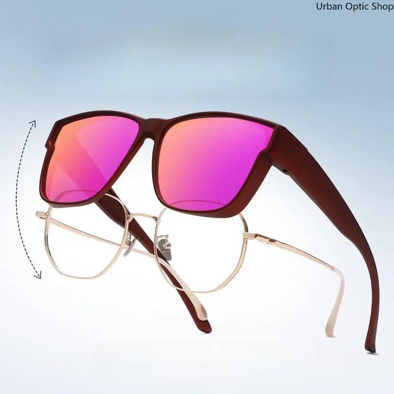 Square Flip Up Fit Over Glasses UV400 Myopia Compatible Oversized Outdoor Driving Shades