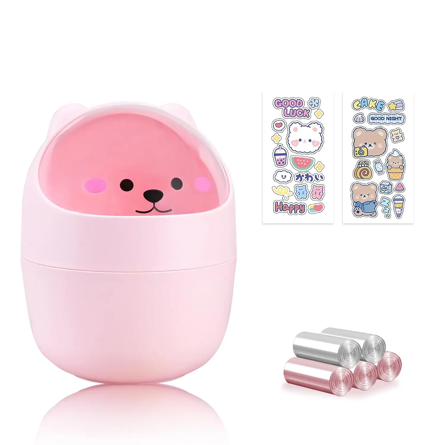 Cute Desktop  Trash Can with Flip Lid, Creative Kawaii  Mini Wastebasket, Portable Countertop Dustbin for Office Kitchen  Tabletop Bedroom ()
