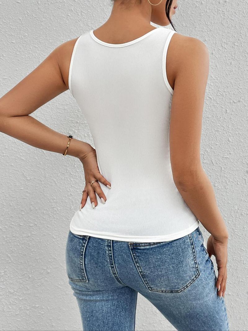 Women's Plain Cut Out Tank Top Casual Sleeveless Crop Top for Daily Wear, Ladies Clothes for All Seasons