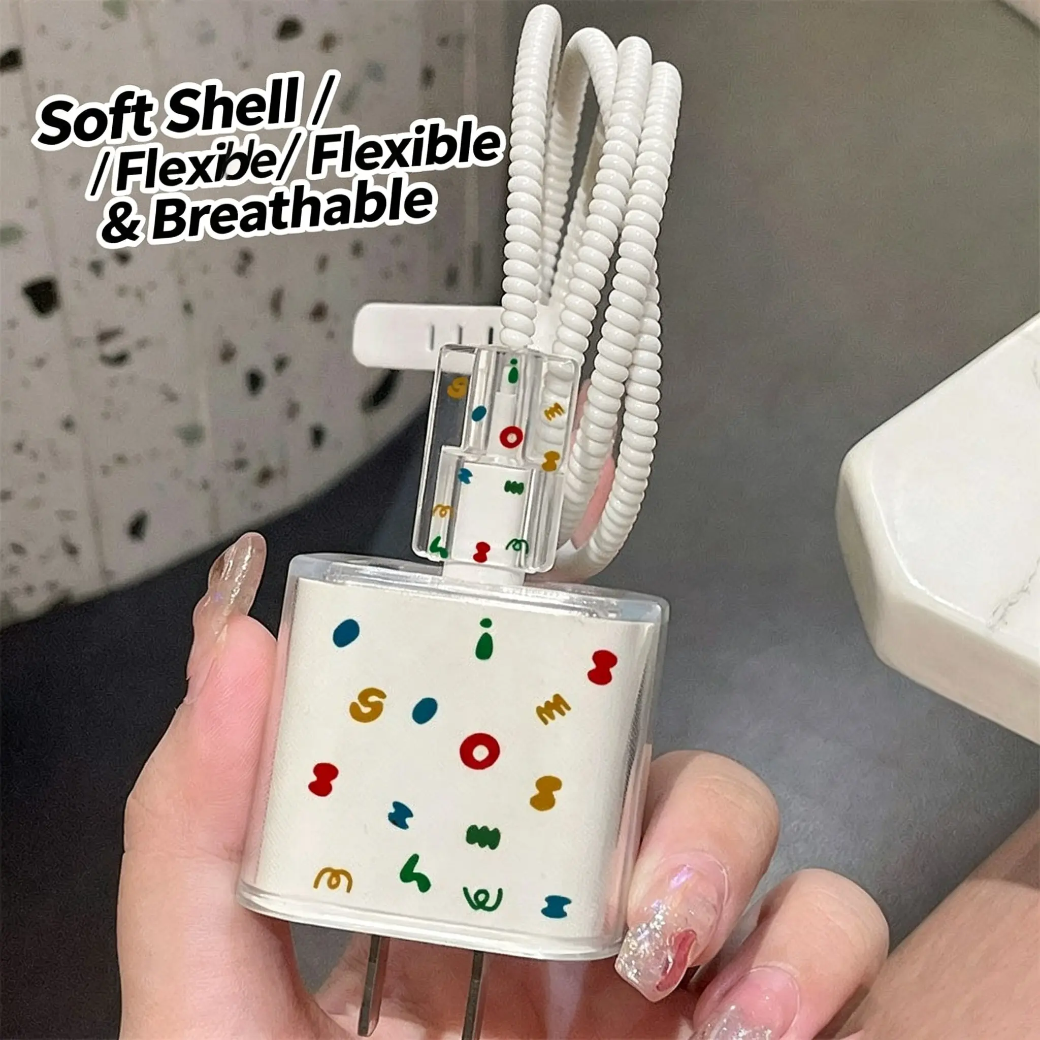 Mini Multicolor Letter Graffiti Charging Protection Case, Transparent Charger Box, Adjustable Cable Sleeve, 18w 20w PD, Gift for Young Women