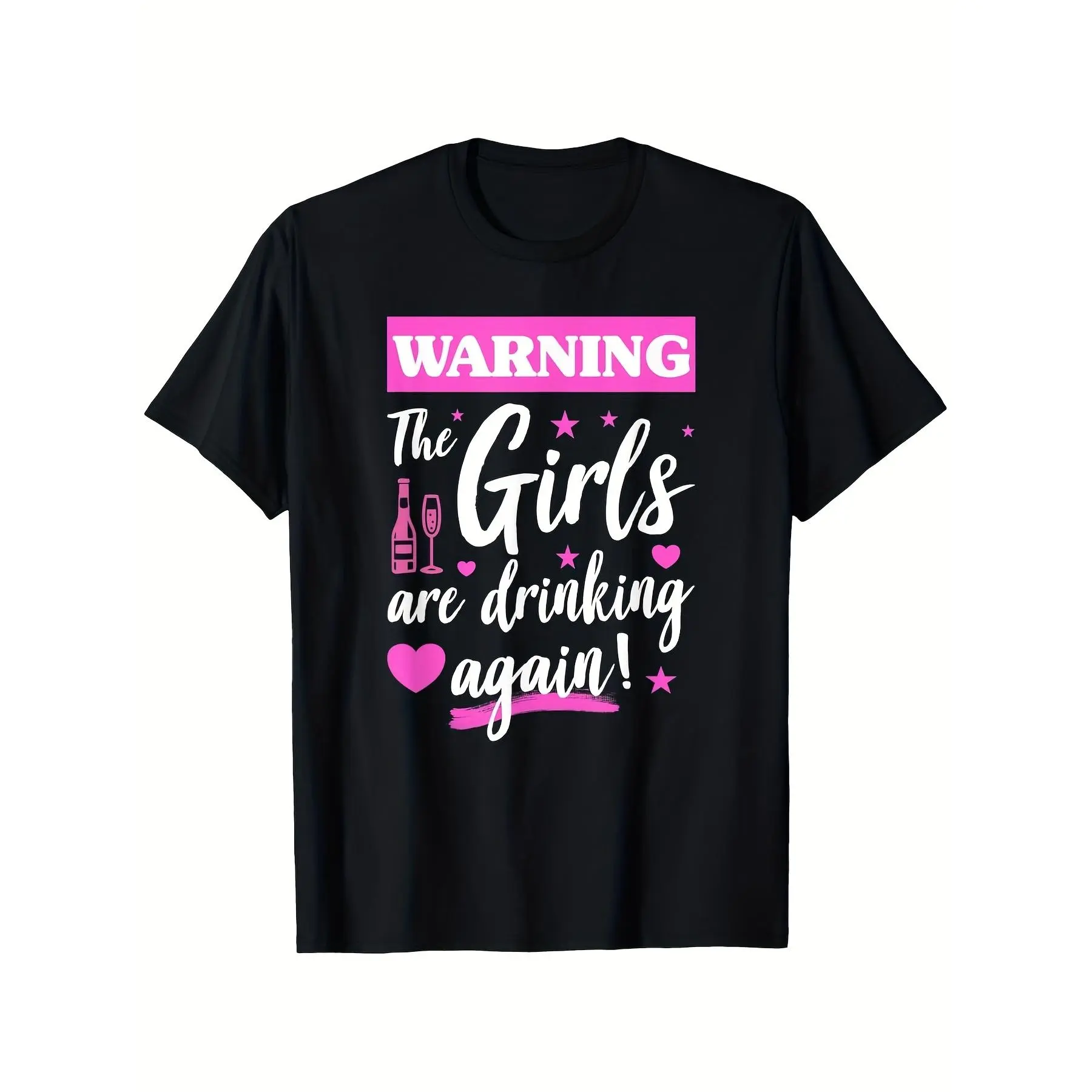 [100% Cotton] 100% Cotton  Funny Girls Trip Warning The Girls Are Drinking Again T Shirt WomenS Funny Bachelorette Party Tee with Text & Stars Heavyweight 180gsm Cotton Shirt for Girls Trip Bachelorette Party GirlsInteresting Graphic T-shirt Series, Men's