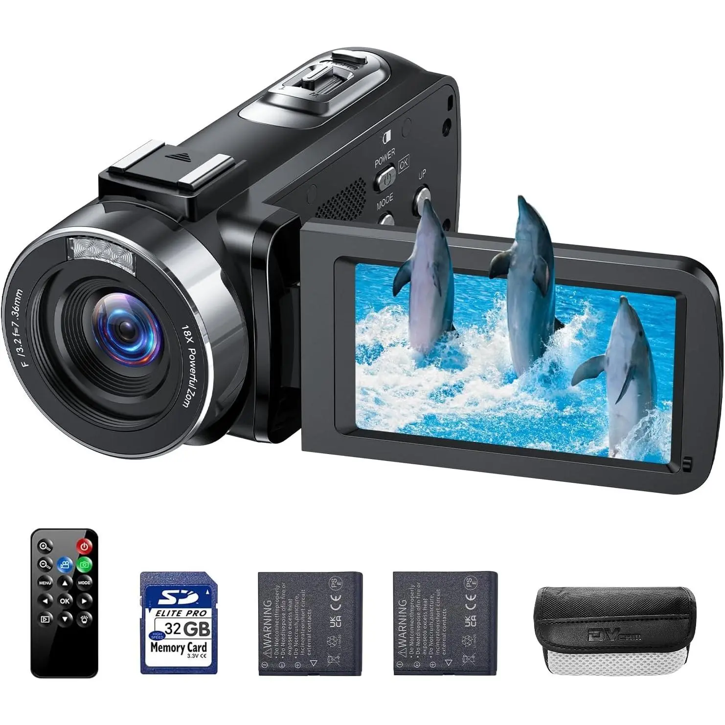4K Video Camera Camcorder 42MP Vlogging Camera for YouTube with 3” 270° Rotation Screen, 18X Digital Zoom Cam Corder, 2 Rechargeable , 32GB SD Card & Remote Control