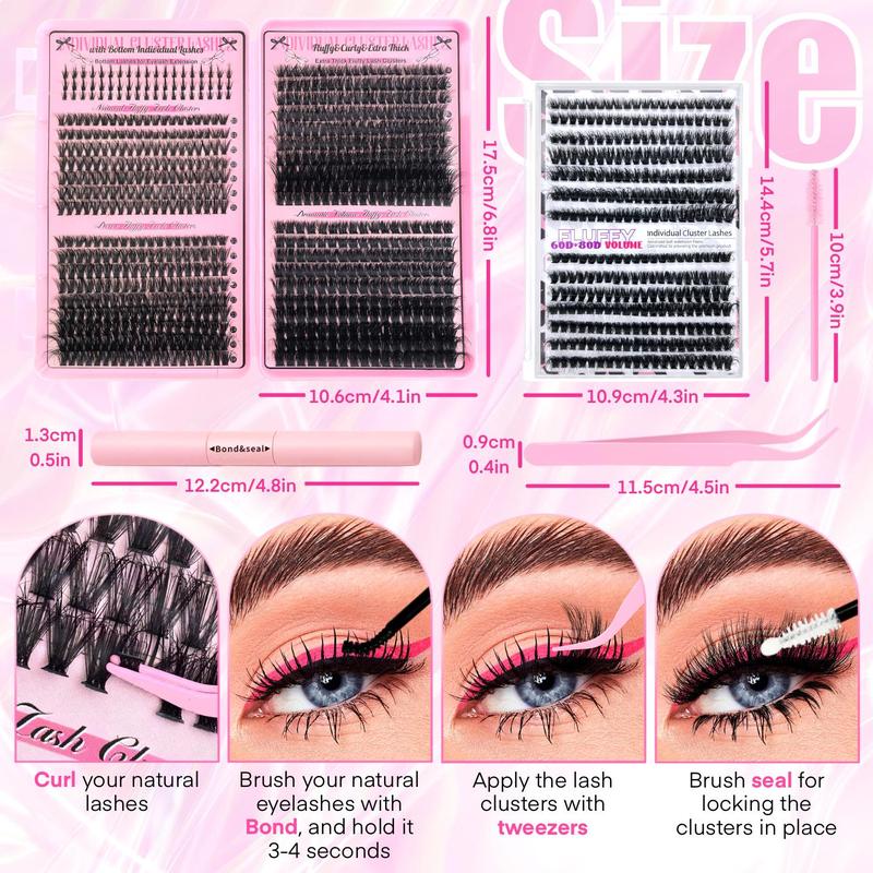 Natural Look Eyelashes Extension Set, DIY Eyelash Extensions, 1 Set Eyelashes Clusters & Lashes Glue & Tweezers & Brush, Eye Makeup Accessories for Women, Eyelash Extension Kit Cosmetic