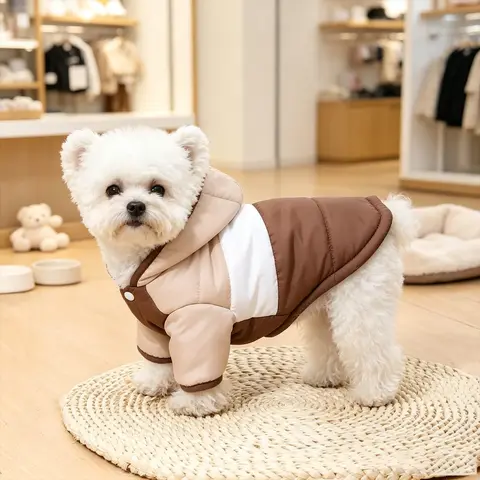 Autumn Winter Dog Jacket, Thick Warm Pet Clothes, Windproof Insulated Lining, Simple Colorblock Design, Snap Closure, Blue, Small Dogs Cats