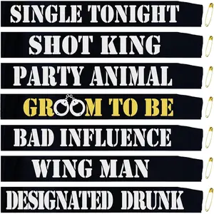 7 Pcs Bachelor Party Sashes Set - Funny Groom to Be/Team Groom/Groomsmen/Best Man Sash for Men Bachelor Bachelorette Party Accessories Favors Supplies Decorations Gifts(Black, Silver)