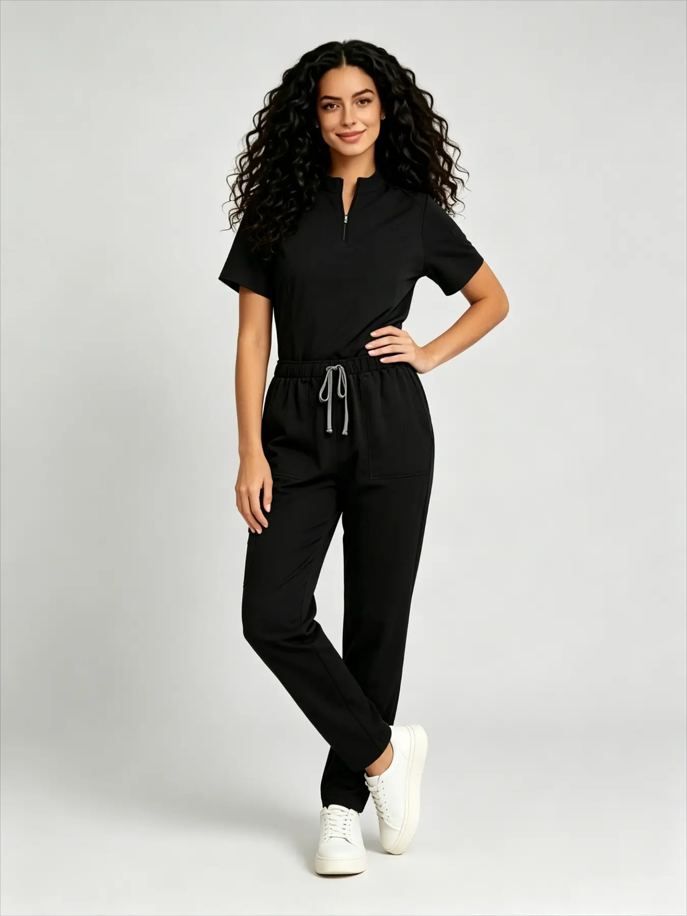 Stand Collar Short Sleeve Straight Scrub Suit For Women Wear Uniform Ward Check Pet Salon SPA Staff Workwear