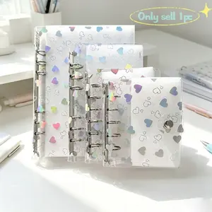1pc Laser Heart Transparent PVC Binder Cover, Reusable Snap Closure, A5 A6 A7, Holistic Heart Binder, Round Hole for Accessories