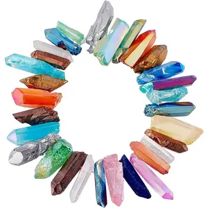 OLYCRAFT About 20~24pcs Quartz Crystal Bead with 1.2~1.4mm Hole Yoga Amulet Chakra Set Polished Tumbled Stones Bulk Quartz Crystal Sticks Spikes Irregular Rough Point Strands for Jewelry Making