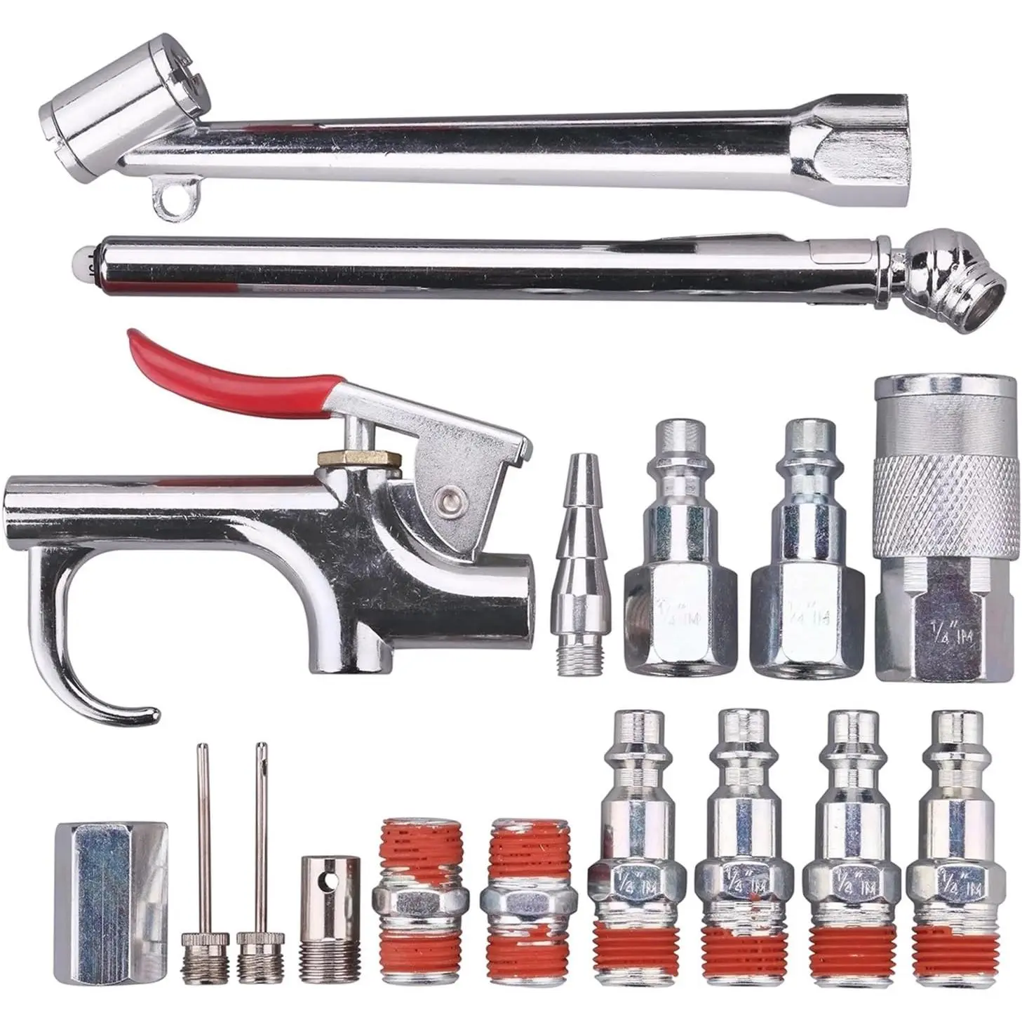 17 count Air Compressor Accessories Attachment Kit, 1/4’’ Air Hose Fittings, Blow , Tire Gauge, Air Chuck