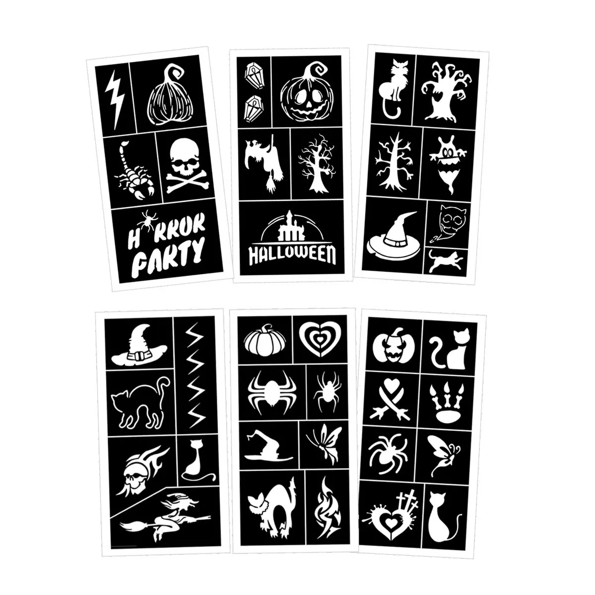 Halloween Themed Cutout Tattoo Template Set, Festive Realistic Tattoo Designs, Includes Scary Pumpkin, Ghost, Witch, Bat, Vampire, Perfect for Parties
