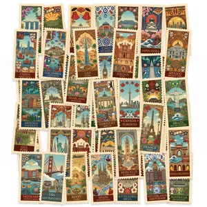 50 Vintage Landmark Stickers of Famous Cities, Perfect for Scrapbooking and Journals, Positive Messages for Inspirational Gifts