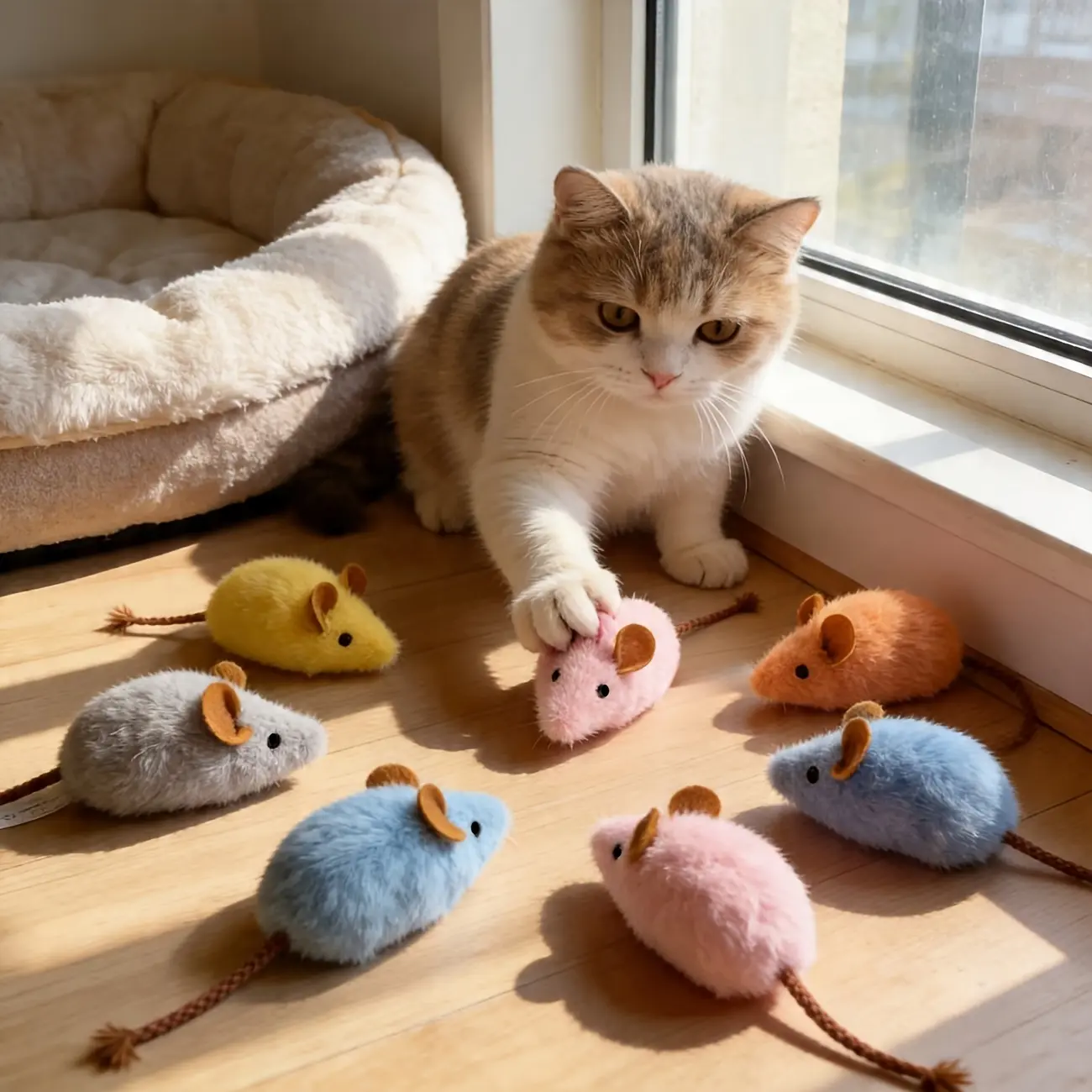 3pcs Long-tailed Little Mouse, Cat Sound Plush Toy, Random Color, Tooth Grinding and Tooth Cleaning Cat Toy, Interactive Companion Cat Toy, Multi-colored Fish Bone Cat Toy, Strong and Durable Cat Toy, Cat Tooth Grinding, Interactive Toy.