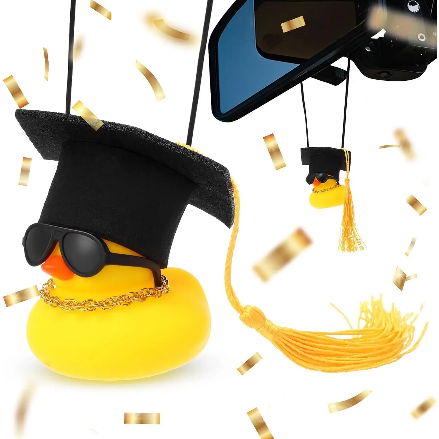 Graduation ,Doctoral Duck   Ornament,Rubber Swinging Duck with Graduation Hat,Cute & Cool Rear View Mirror Decoration, Accessories for Boys & Girls