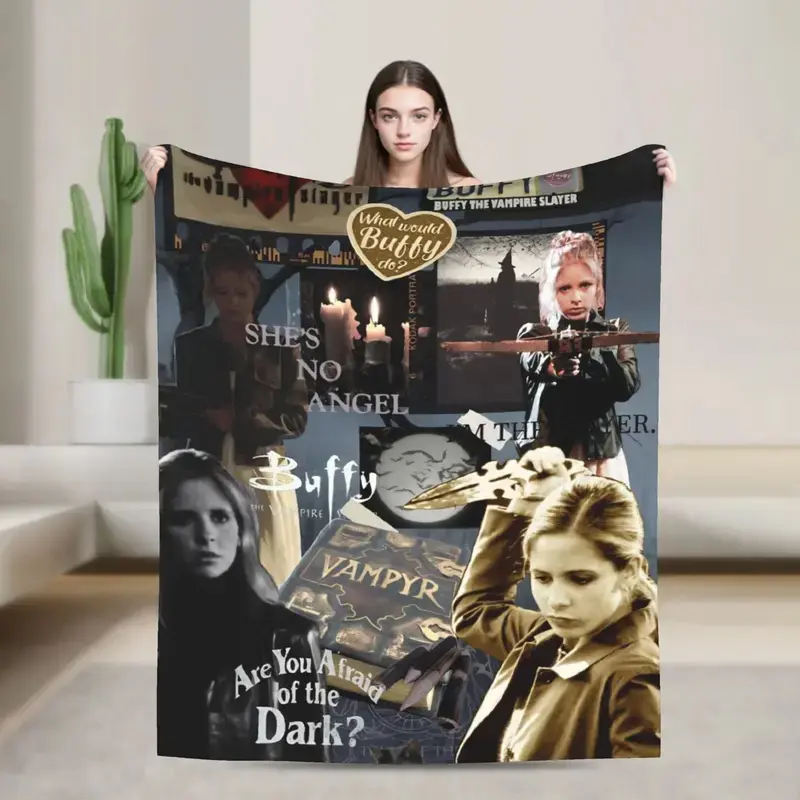 Buffy the Vampire Slayer Digital Print Flannel Blend Fleece Throw Blanket - Anti-Pilling, Vampire Hunter Design, All-Season Cozy for Home Sleep Indoor Use, Ideal Holiday/Birthday Gift for Family