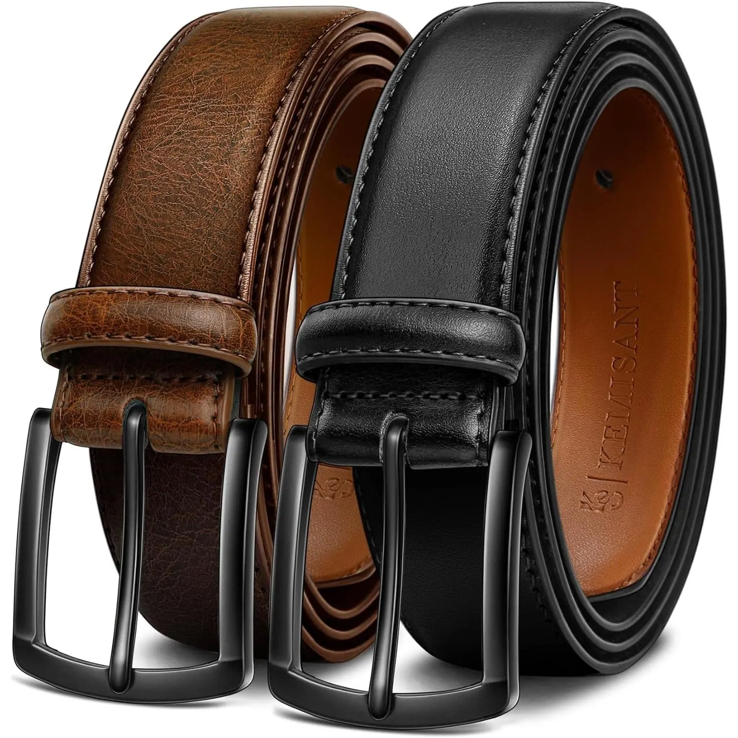 2 Pack Men's Genuine Leather Belt - Dress Casual Golf Jeans Belt, 1 3/8 Inch Width Classic Durable