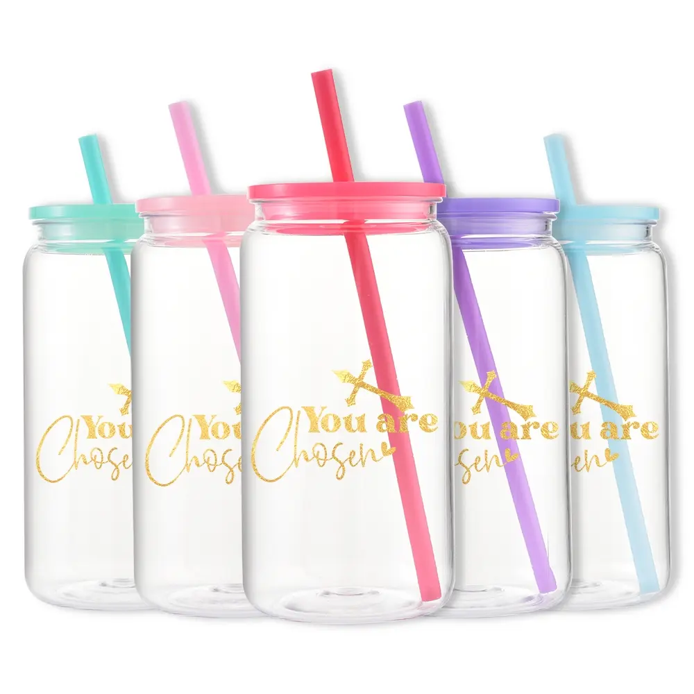 1pc/16oz/500ml/Plastic Mason Cup With Lids And Straw,Iced Coffee Cup,Mason Jar,Water Bottle,You are Chosen Perfect For Birthday Celebrations,Christmas Gifts,Father's Day Gifts,Mother's Day Gifts,Holiday Party Decorations