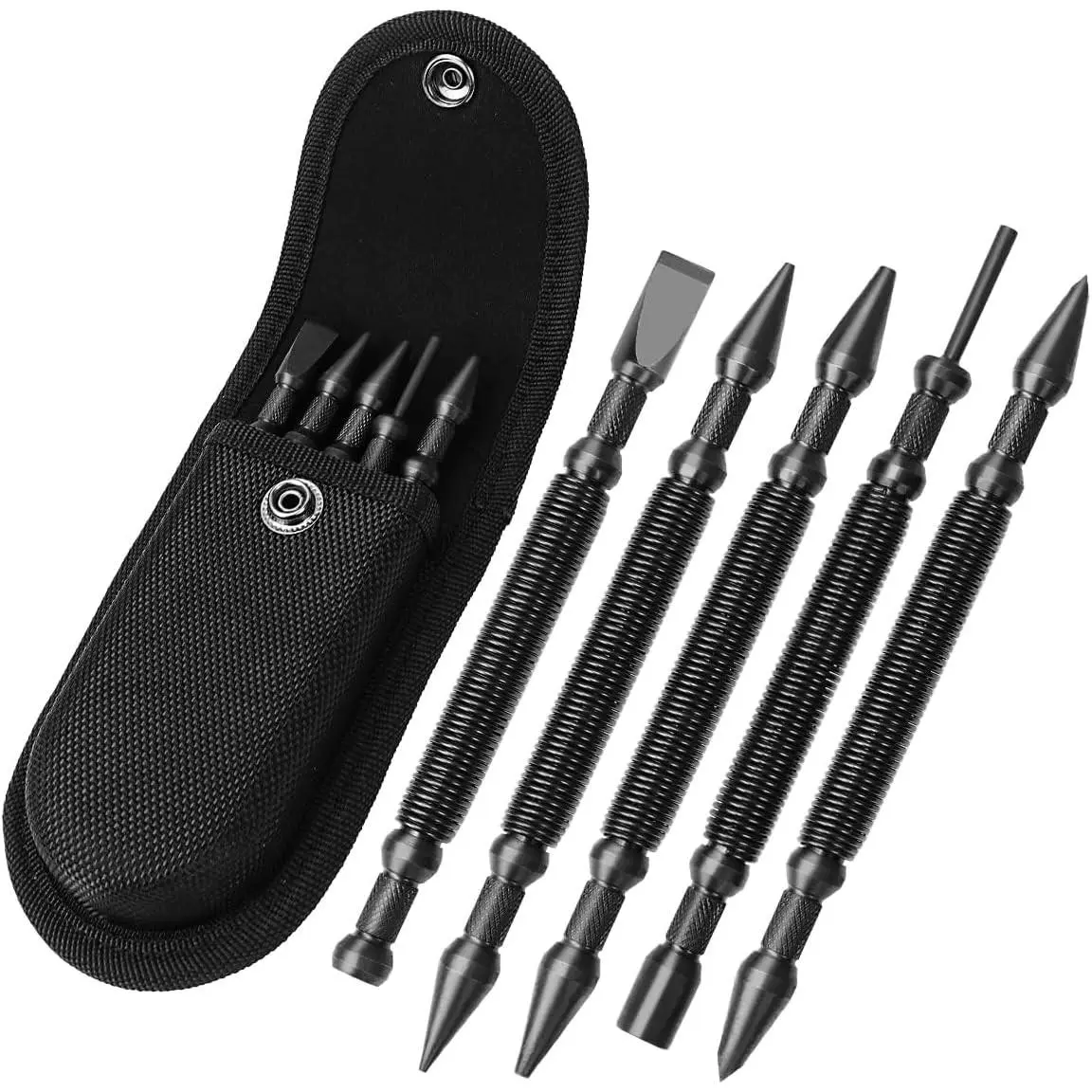 5-Piece Nail Setter Dual Head Nail Set & Dual Head Center Punch & Hinge Pin Remover Punch Set, Spring Loaded Center Hole Punch, Nail Setter Features 1/8-in, 3/32-in, 3/16-in, 1/16-in, 1/32-in