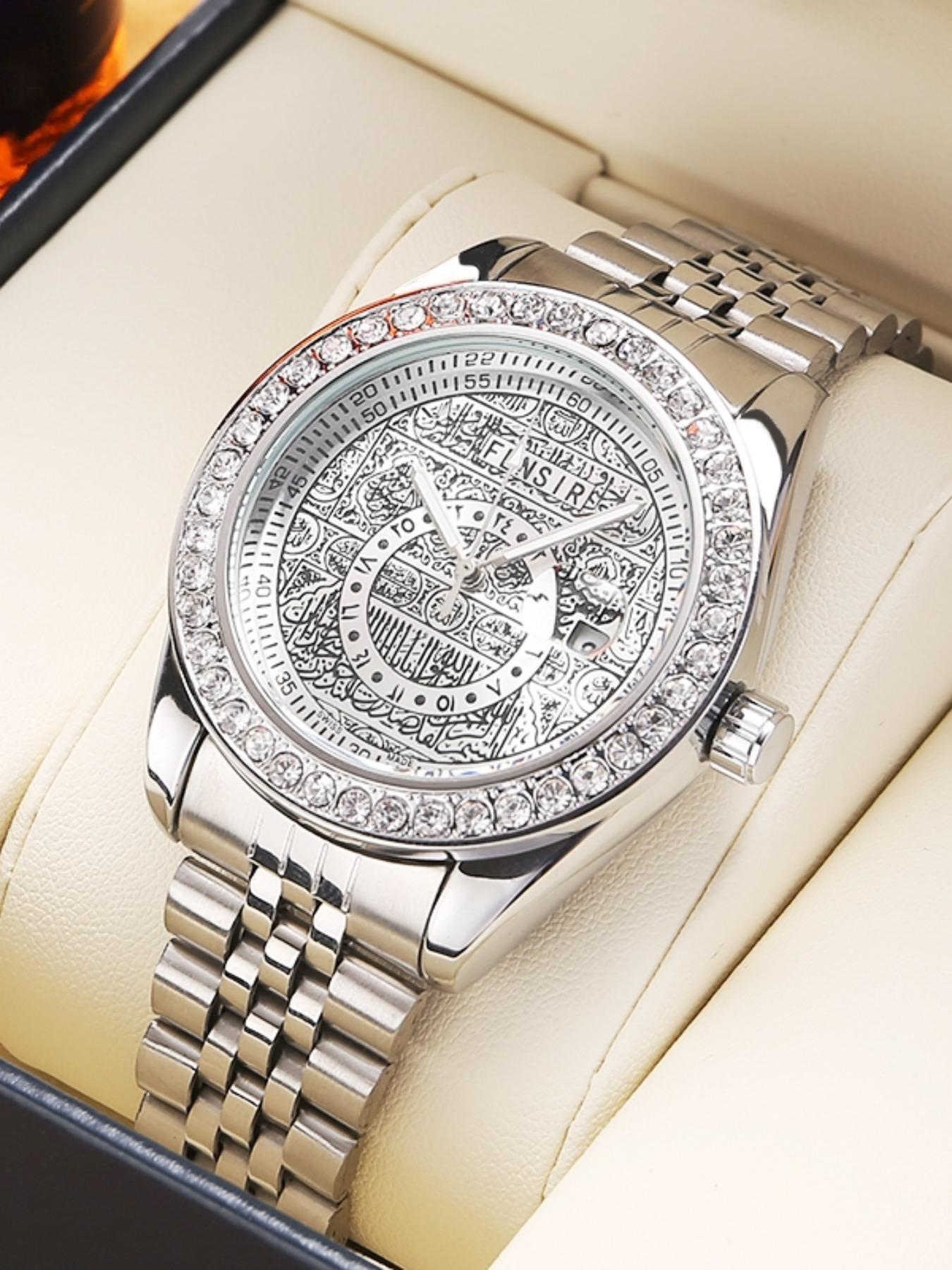 Men's Vintage Business Round Dial Quartz Watch, Fashion Rhinestone Decor Watch for Party, Daily Clothing Decor, Trendy All-match & Exquisite Watch for Birthday Gift with Box