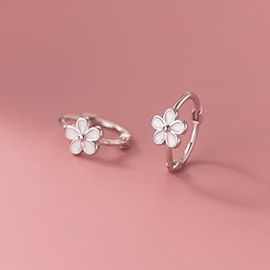 925 Sterling Silver Flower Huggie Hoops - Dainty Daisy Earrings for Cartilage & Helix, Waterproof Hypoallergenic Sleepers, Perfect for Ear Stacking