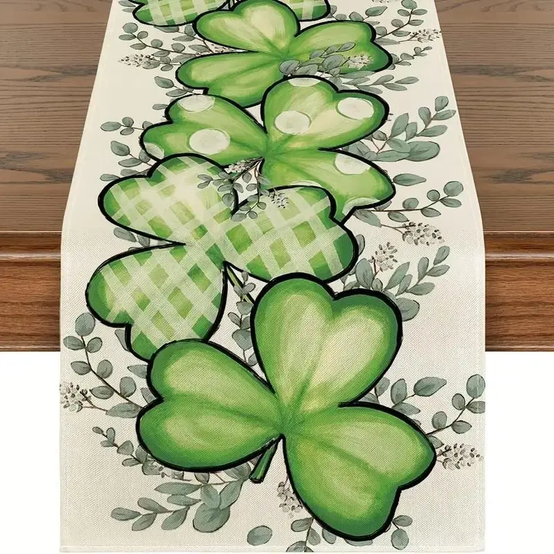 Clover Pattern Tablecloth, 1 Count Green Buffalo Checkered Tablecloth, Seasonal Spring Holiday Kitchen Table Decoration for Indoor & Outdoor Party