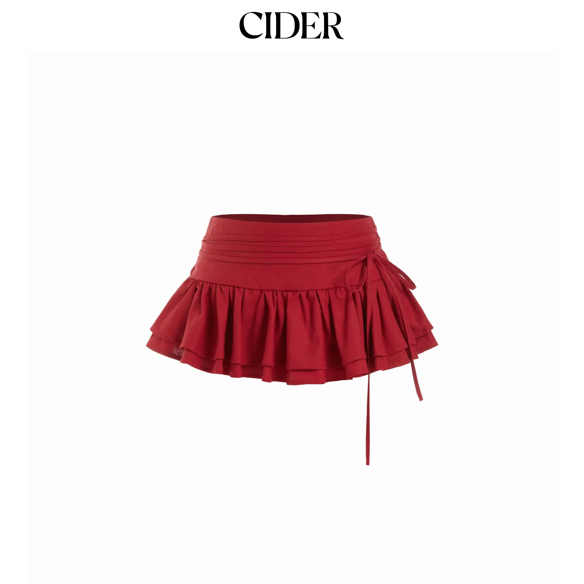 Cider Linen-blend Low Rise Knotted Ruffled Layered Mini Skort Skirt Fitted