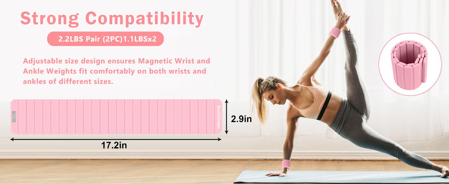 Wrist Weights & Ankle Weights – 2 Pack (1.1 lbs Each), Adjustable Arm, Leg & Hand Weights Set for Women, Magnetic Fitness Weights for Gym, Pilates, Walking, Yoga & Home Workout