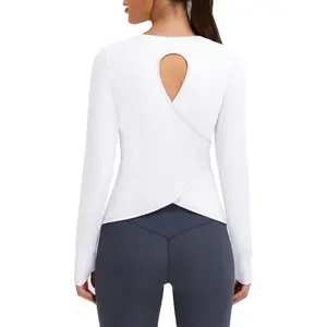 Women's Long Sleeve Workout Tops Open Back Gym Athletic Shirts Casual Yoga Running T-Shirts Fall Outfits 2025 2026