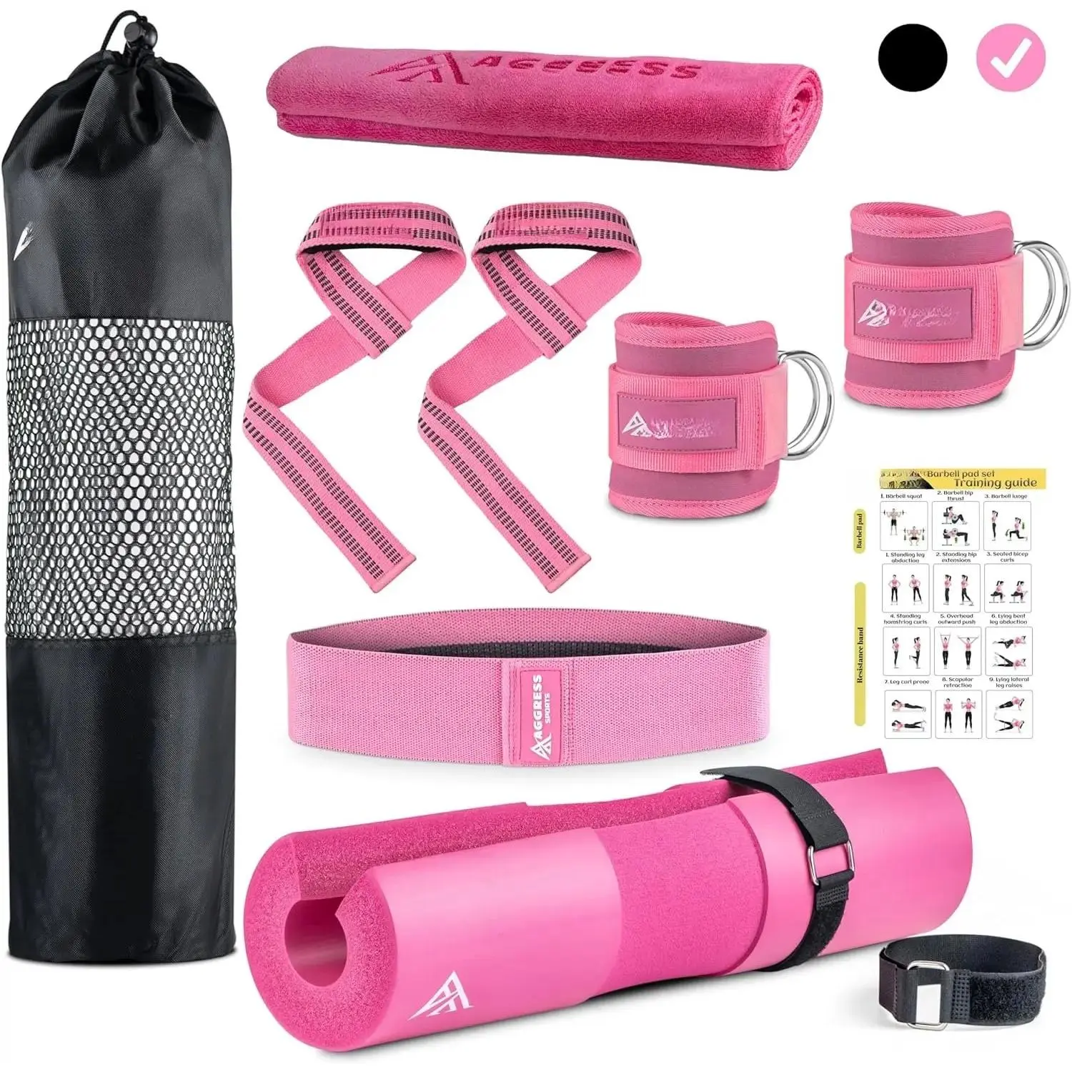 Barbell Pad Set for  Thrusts - Squat Pad for Barbell Lunges, Bench Press, with 2 Gym Ankle Straps,  Resistance Bands  Gym Accessories for Women with Carry Bag, Towel