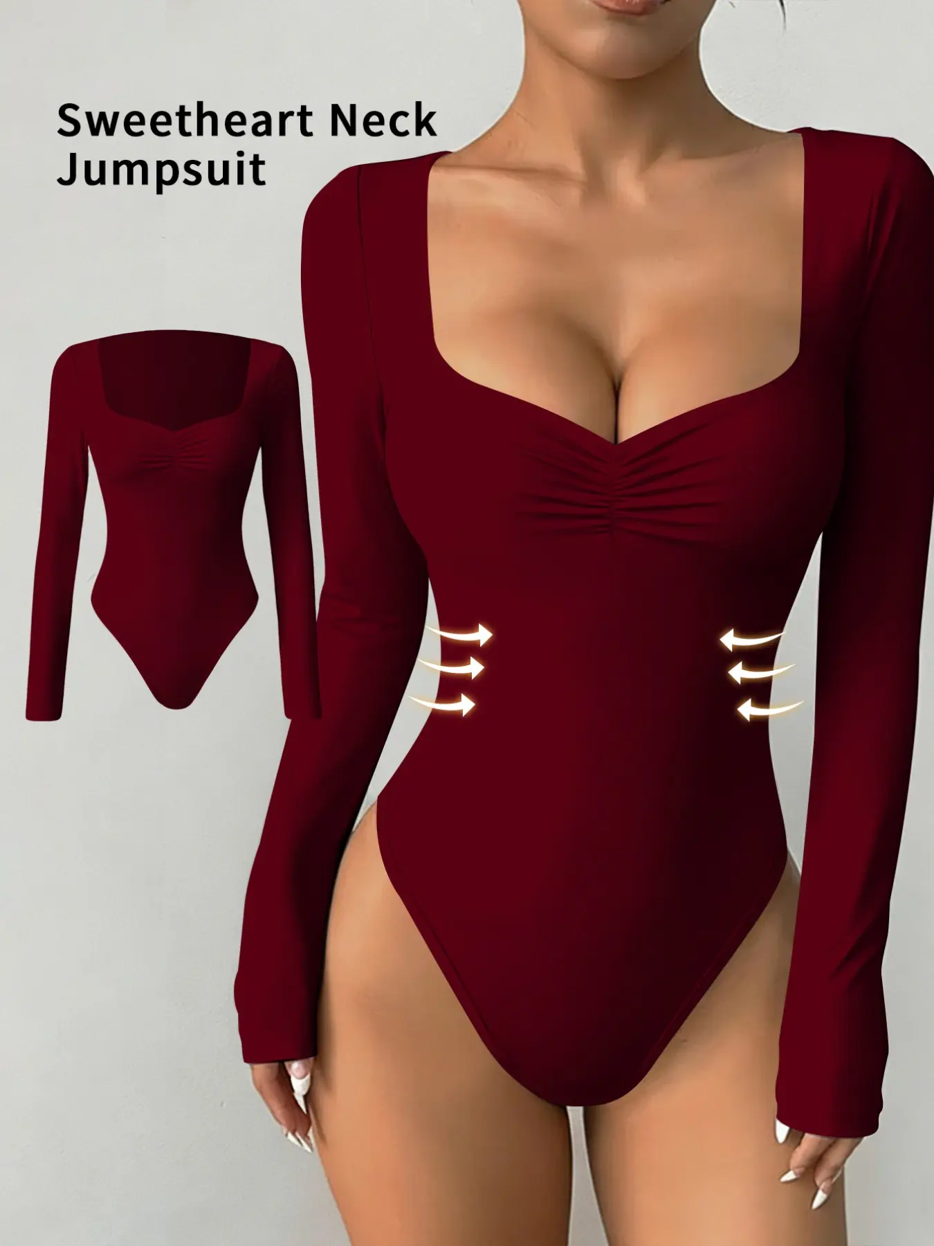 Women's Sexy Fitted Long Sleeve Bodysuit, Soft Skin-Friendly Square Neck Bodysuit, Comfortable One-Piece Women's Sexy Fitted Long Sleeve Bodysuit, Soft Skin-Friendly Square Neck Bodysuit, Comfortable One-Piece
