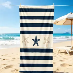 Ultra Soft Quick-Dry Beach Towel, Stripes with Starfish Pattern, Super Absorbent Microfiber, Ideal for Pool, Camping, Yoga, Diving