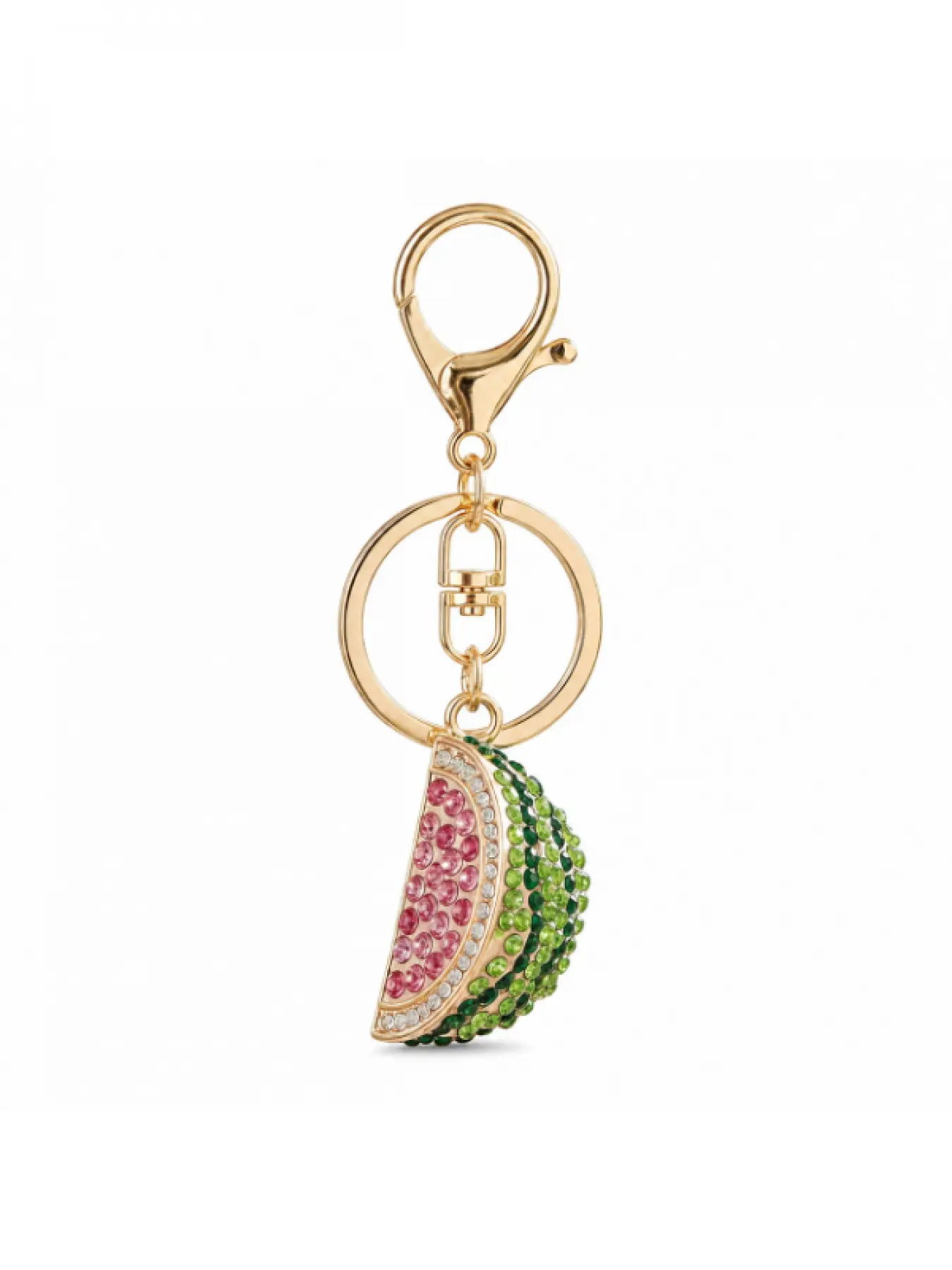 Watermelon Charm Keychain, Gold Tone Fruit Bag Charm with Rhinestone Pendant, Cute Summer Key Ring for Women, Keychain Charms