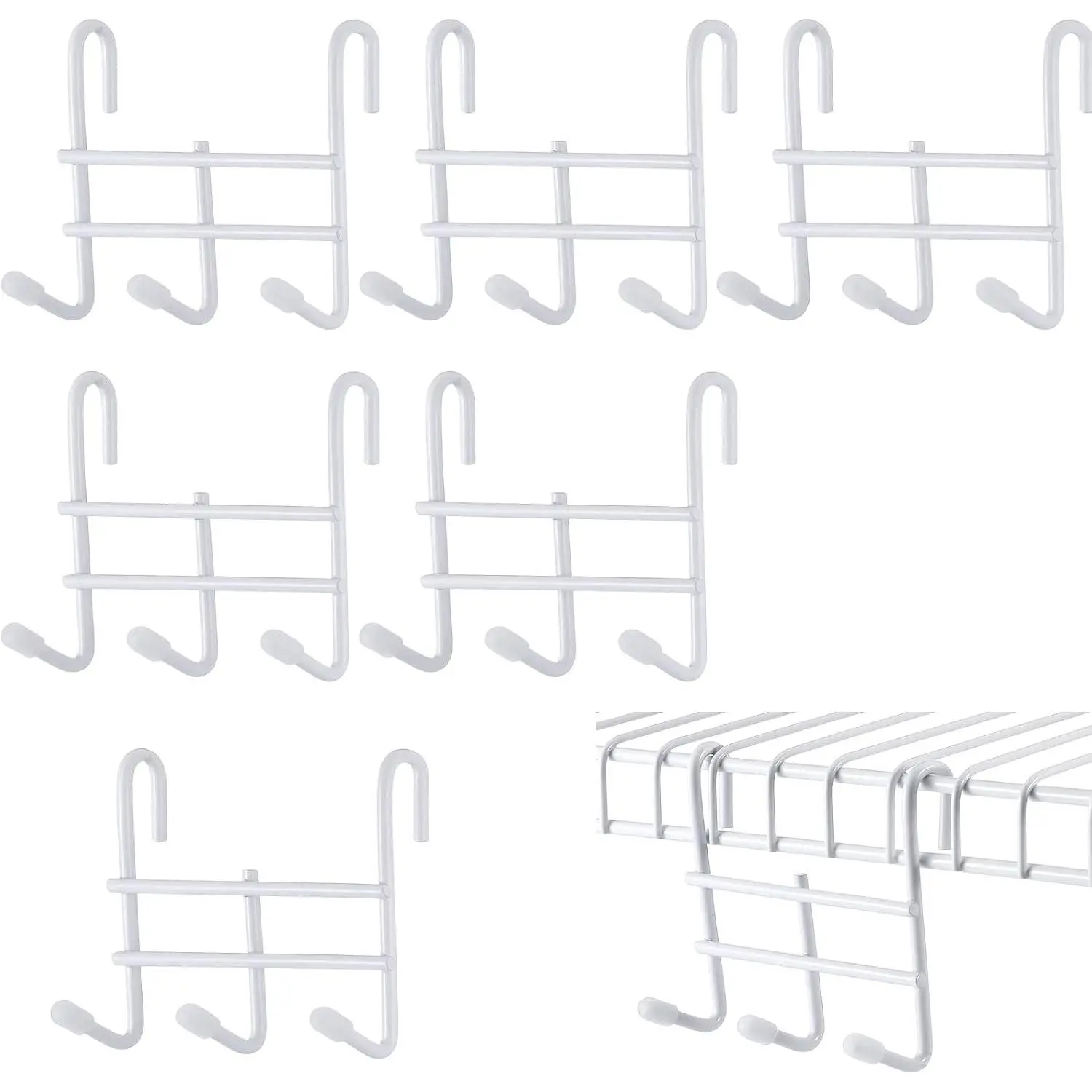 6 Pack 3 Hook Attachment for Wire Shelving 3.75" l x 1.625" d x 3.25" h Wire Shelving Hooks Accessories Steel Hanging Rack Metal for Storage Organizer(White)