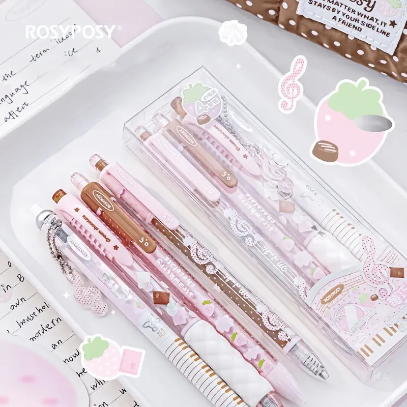 4-Pack Cute Chocolate Theme Pen Set, Sweet Aroma, St Tip 0.5mm Erasable Pens with Music Patterns, Diary Journal Writing Kit, Stationery Writing Tools