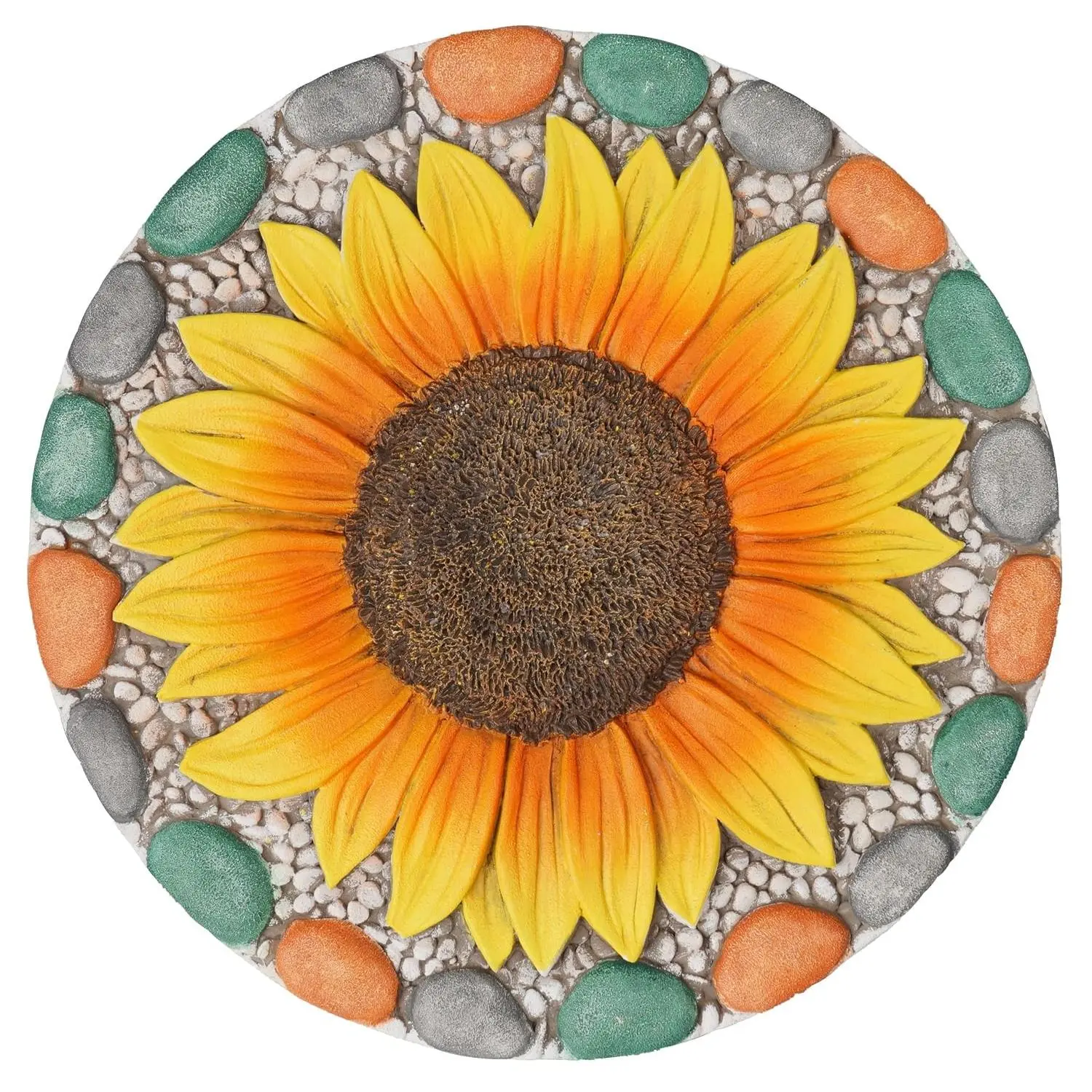 Decorative Sunflower Garden Stepping Stone with Colorful Pebble Border, Outdoor Yard Garden Decor 10x10x0.75 Inches
