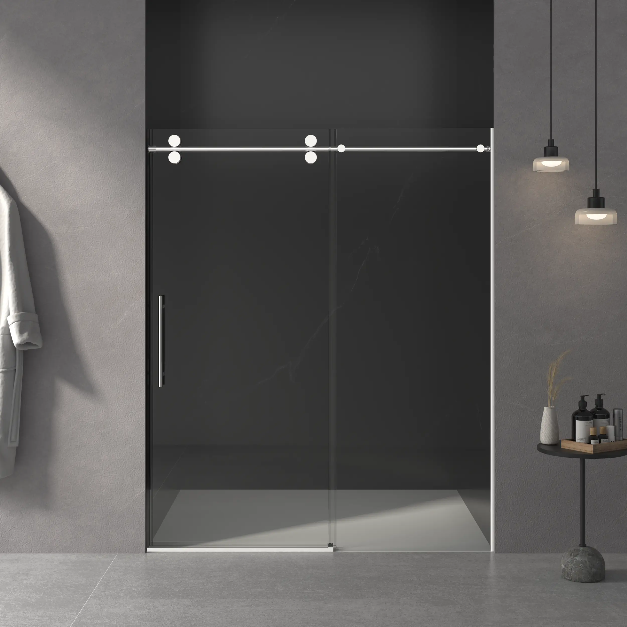 ARCH 56-60 Inch W x 76 Inch H Frameless Sliding Shower Door with 3/8 Inch Tempered Glass, Double-Sided Easy Clean Coating, Chrome Finish, Modern Glass Shower Enclosure for Bathroom, Walk-In Shower Door with Buffer, Bathroom Shower Door for Bathtub