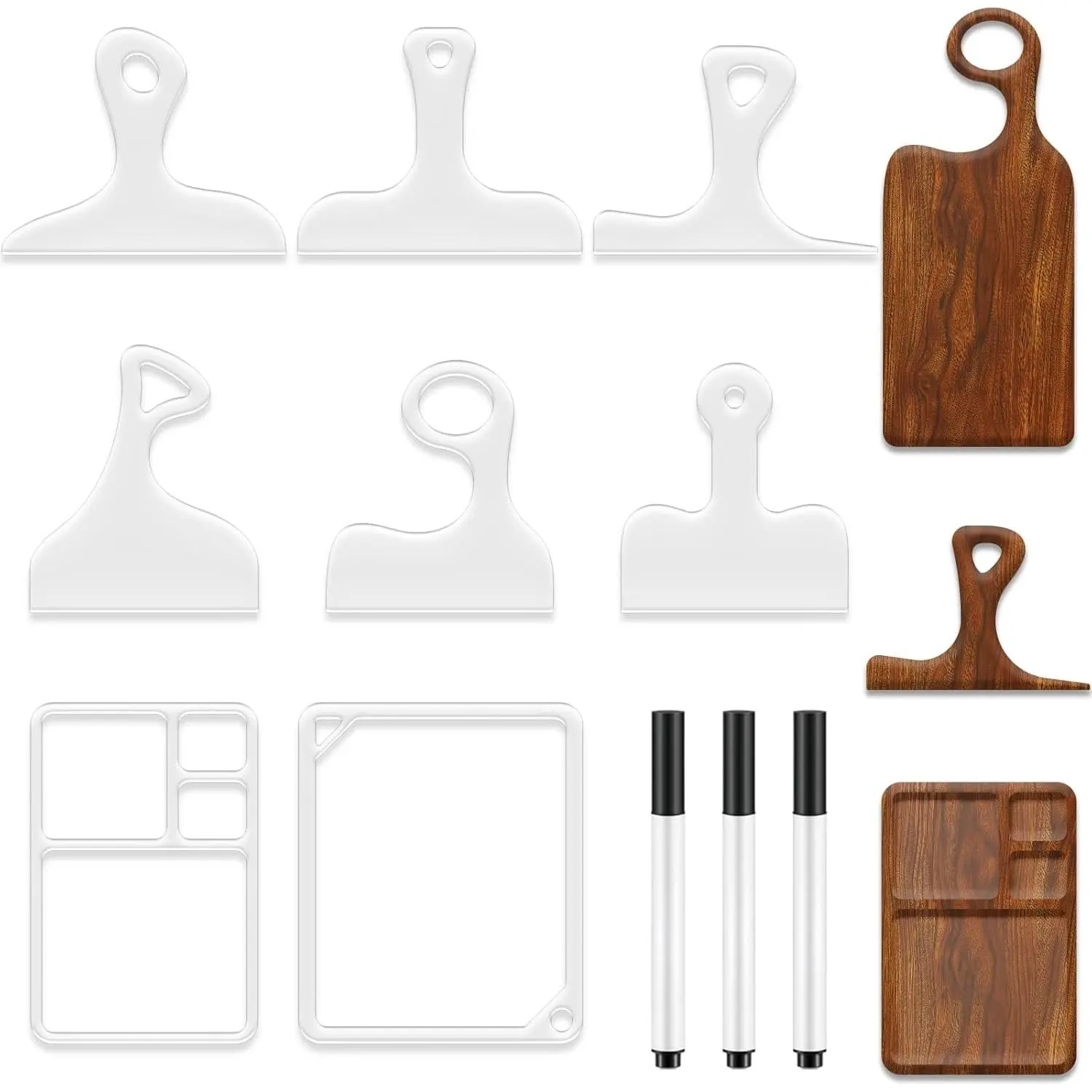 8PCS Woodworking Router Templates 6 Acrylic Charcuterie Board Handle Template 2 Tray Cutting Board Template with 3 Pens Angled Curvy Tracing Stencils Cut Guide Tools