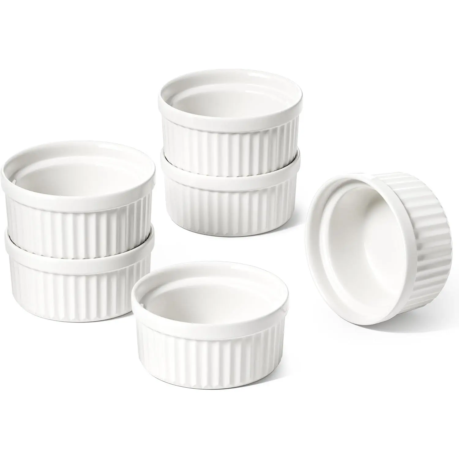 Sauce Cups 2 OZ, Small Dipping Bowls, Mini Ceramic Ramekins Souff Dishes, Sauce Dip Bowls for Charcuterie Boards, Microwave & Oven Safe, Set of 6, White