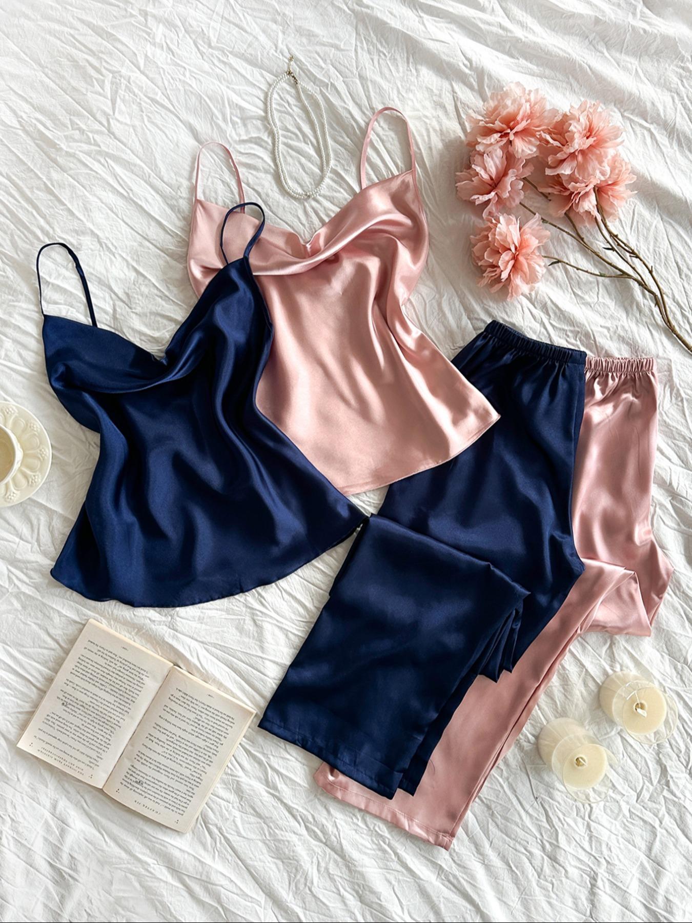 Women's Solid Color Cami Top & Elastic Waist Pants Pajama Set, Casual Comfy Loungewear Set for Daily Wear, Ladies Sleepwear for Summer