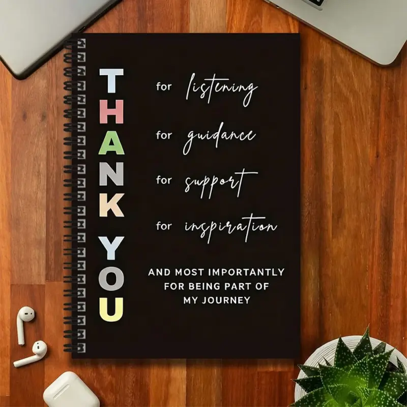 A spiral-bound notebook filled with gratitude, suitable for recording inspiration at work and in study, a thoughtful gift for graduation or birthdays, can be used for journaling, daily planning, or as a notepad. The cover reads "THANK YOU," conveying sinc