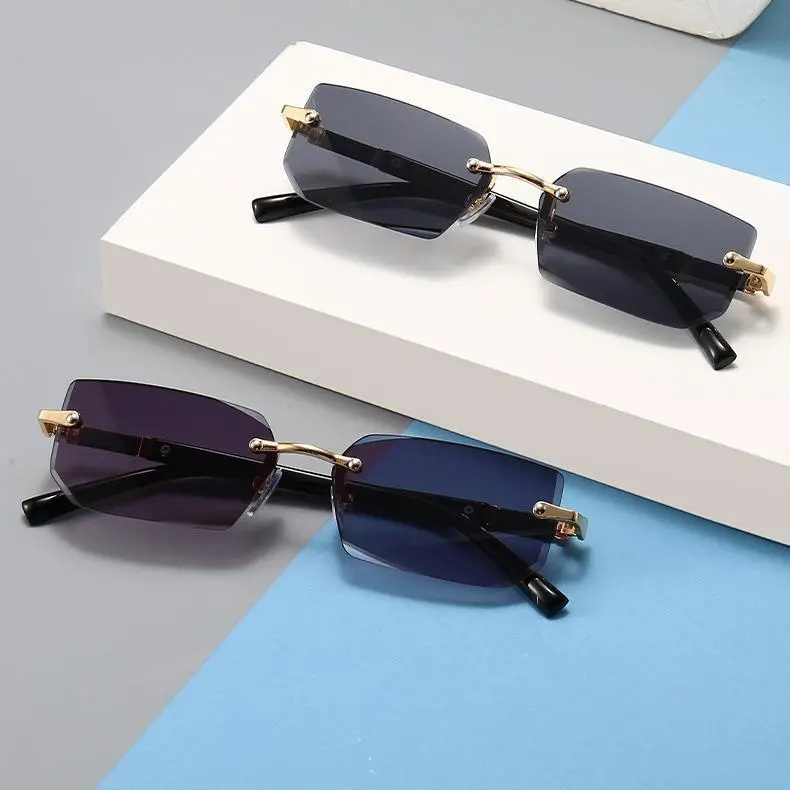 Women's Rimless Western-Style Diamond-Embellished Jelly-Tone Sports Sunglasses - Stylish, Trendy, Ideal for Sports Enthusiasts, Outdoor Activities, Stylish Sunglasses, Trendy Sunglasses