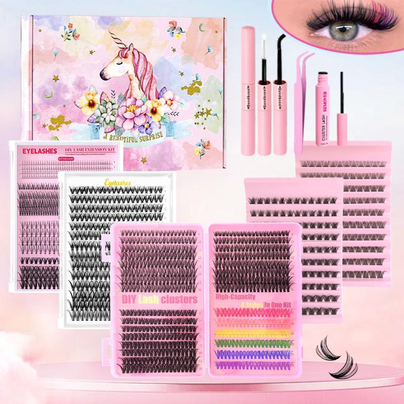 False Eyelashes Tool Set, 1 Box Natural Look Eyelash Extensions, Self Grafting Curl Eyelashes, Eye Makeup Enhancement False Eyelashes for Women & Girls, DIY Eyelash Extensions