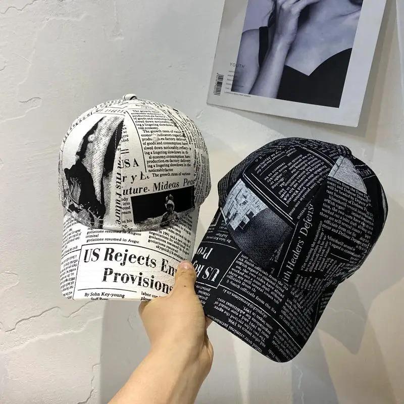 Hot Sale Unisex Casual Graffiti Newspaper Design Baseball Cap Street Hip Hop Sunscreen Outdoor Hat For Women And Men