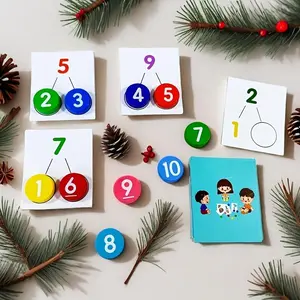 Wooden Number Recognition Addition and Subtraction Educational Game, Card and Block Matching Operation Teaching Aid, Number Recognition 1-10