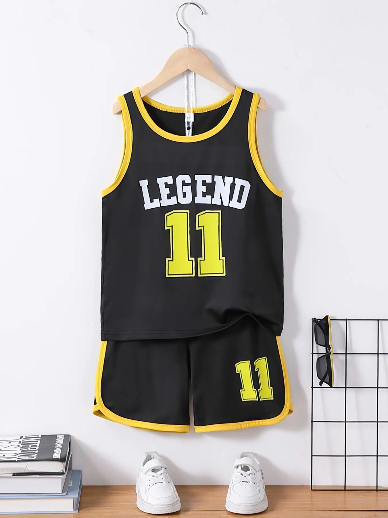 Boys' Sportswear Set, Printed Colorblock Jersey Vest and Casual Shorts, Medium to Large Kids Two-Piece, Comfortable and Stylish, Athletic Set